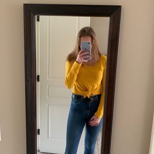 Yellow Cropped Tie-Front Shirt